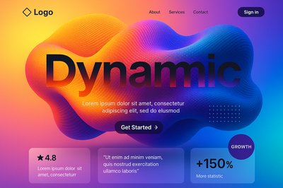 Dynamic Geometric Landing Page Design with Bold Typography