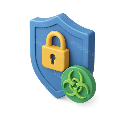 3D Biosecurity Icon with Lock and Hazard Symbol