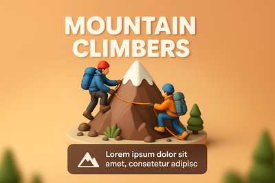 3D Illustration of Mountain Climbers Engaging in Adventure
