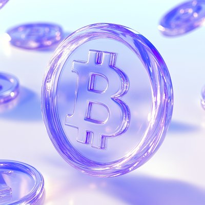 3D Render of Bitcoin Coins in Purple Hue