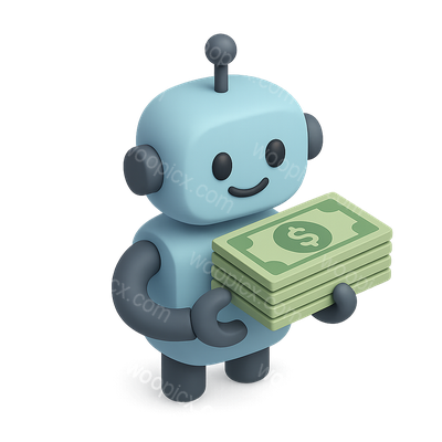 3D Robot Holding Cash in Isometric View