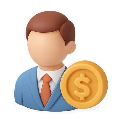 Stylized Businessman Icon with Coin Symbol