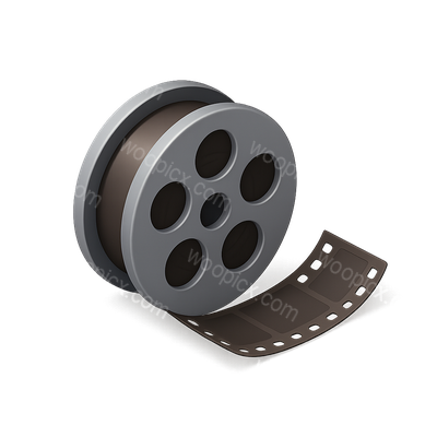 3D Film Reel Icon with Exposed Film in Isometric View