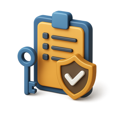 3D Penetration Test Icon with Key and Shield