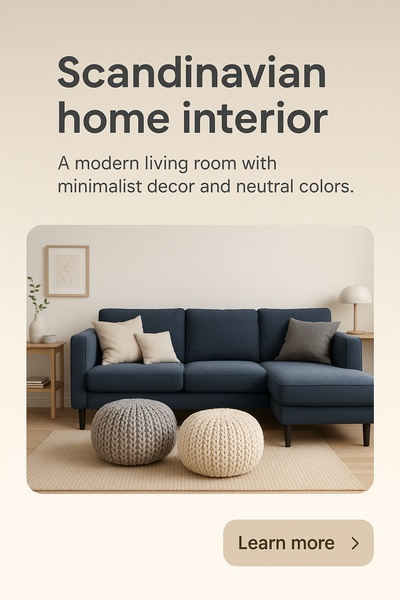 Scandinavian Living Room with Knitted Poufs and Sofa