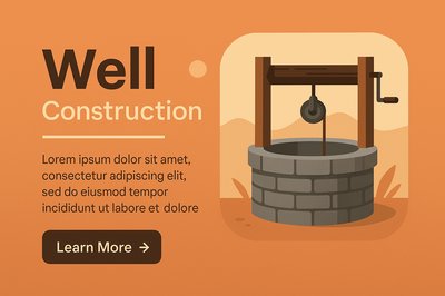 Stylized Well Construction Illustration with Modern Design Elements