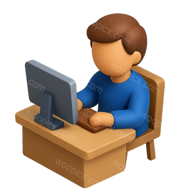3D Desk Worker Icon in Isometric View
