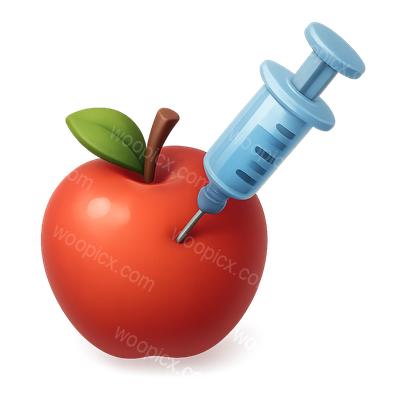 3D Rendered Apple with Syringe Icon in Isometric View