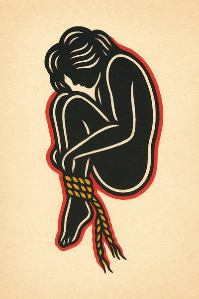 Silhouette Tattoo of Bound Legs with Rope Design
