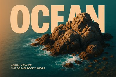 Aerial View of Ocean Rocky Shore in Bold Minimalistic Style