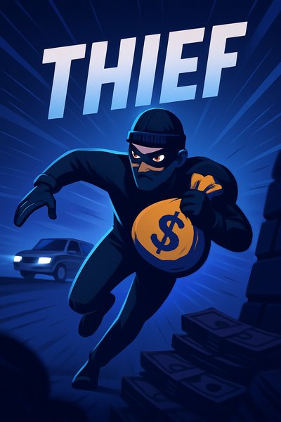 Dynamic Thief Illustration with Bold Title