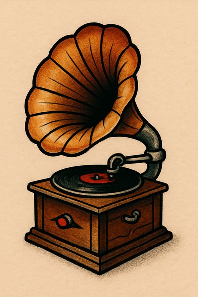 Vintage Gramophone Illustration with Warm Tones