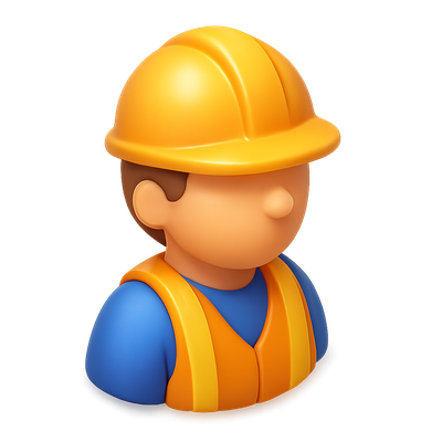 3D Construction Worker Icon with Helmet and Vest