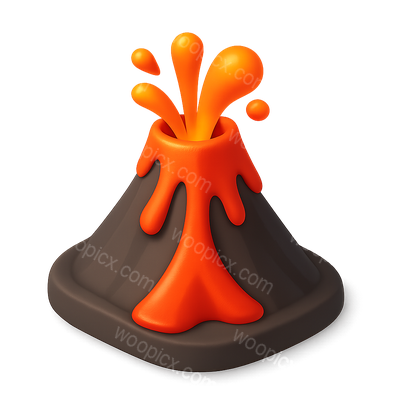 3D Icon of an Erupting Volcano with Lava