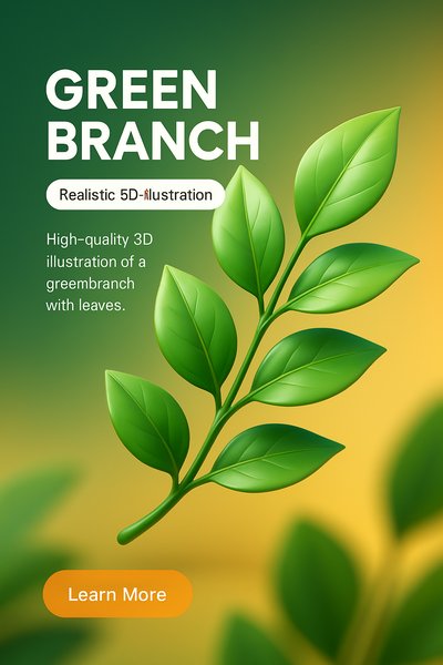 3D Illustration of a Green Branch with Leaves