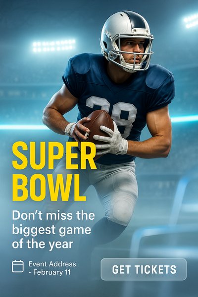 Super Bowl Promotional Graphic Featuring Football Player