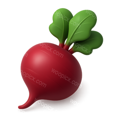 Stylized 3D Beetroot Icon with Green Leaves