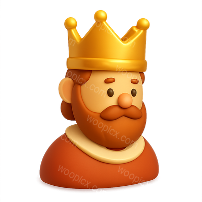 3D King Icon with Crown in Isometric View
