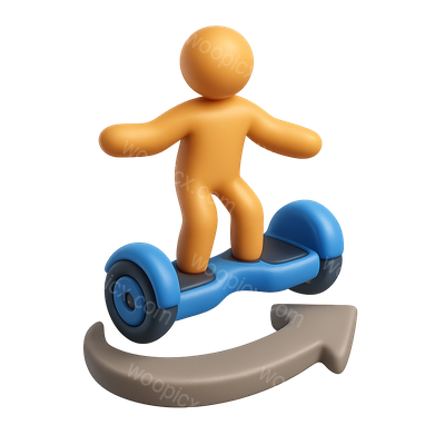 3D Hoverboard Icon with Character in Isometric View