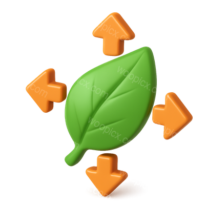 3D Leaf Icon with Directional Arrows for Eco-Friendly Themes