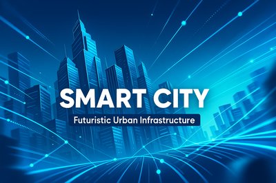 Futuristic Smart City Digital Background with Urban Infrastructure