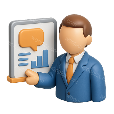 3D Consultant Icon with Presentation Chart and Speech Bubble
