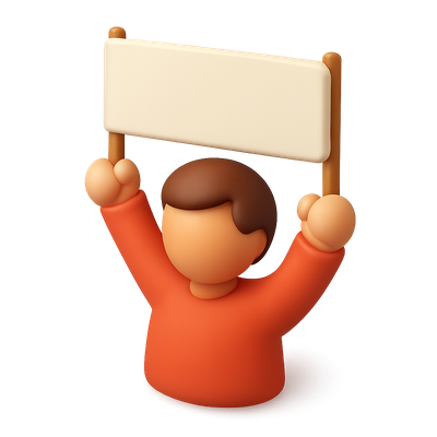 3D Supporter Icon with Banner in Isometric View