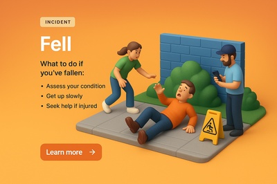 3D Scene of a Fall Incident with Characters and Action Button