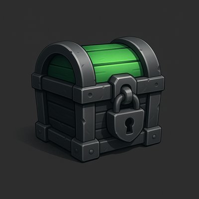 Detailed 3D Game Icon of a Treasure Chest with Green Accents