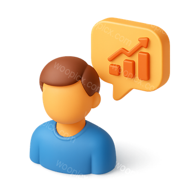 3D Icon of Person with Speech Bubble and Graph Representation
