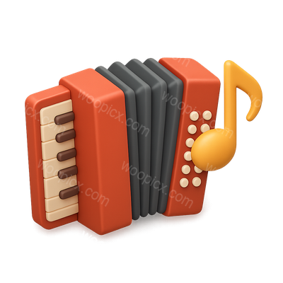 Stylish 3D Accordion Icon with Musical Note