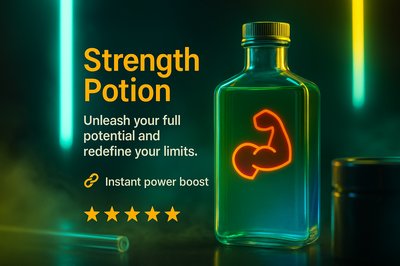 Realistic Strength Potion Design for Marketing Carousel