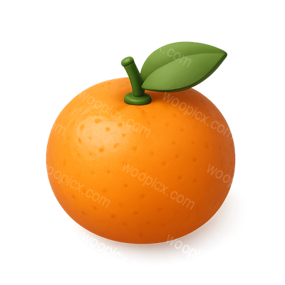 3D Clementine Icon with Leaf in Isometric View