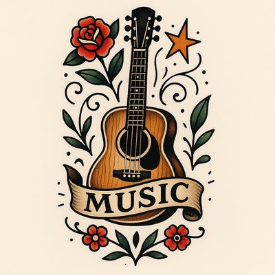Colorful Acoustic Guitar Illustration with Floral Elements