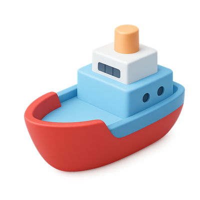 Colorful 3D Ship Icon with Volumetric Design