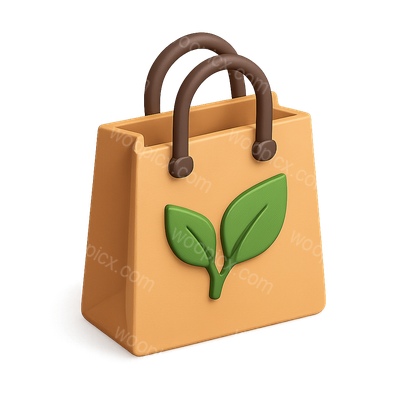 3D Leafy Shopping Bag Icon with Isometric View