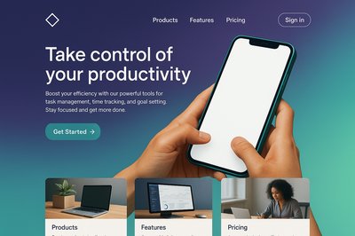 Futuristic Landing Page Featuring a Smartphone in Use