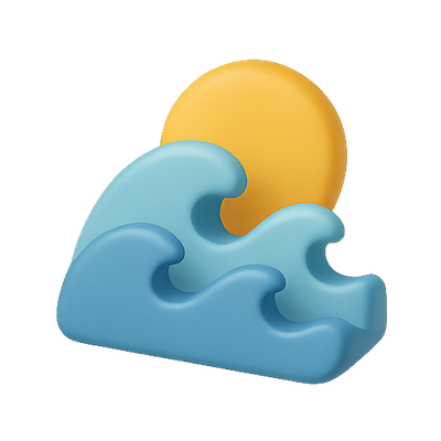 3D Illustration of Waves and Sun in Soft Colors