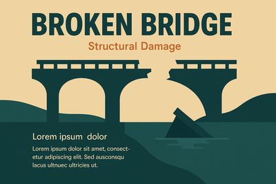 Visual Representation of a Broken Bridge with Structural Damage