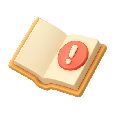 Stylized 3D Book Icon with Exclamation Mark