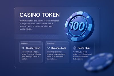 Dynamic 3D Casino Token Illustration with Features