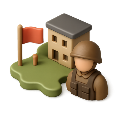 Isometric Territory Control Icon with Soldier and Flag