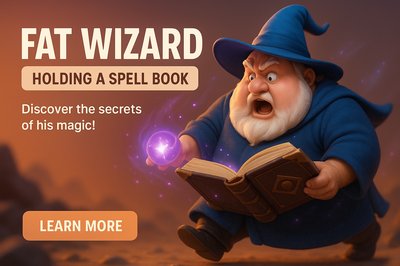 Whimsical Illustration of a Wizard with Spell Book