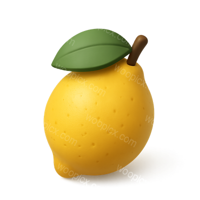 Stylized 3D Lemon Icon with Leaf and Isometric Design