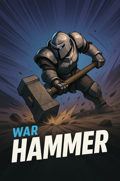 Dynamic War Hammer Illustration with Bold Typography