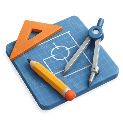 3D Blueprint Tools Icon with Ruler and Compass
