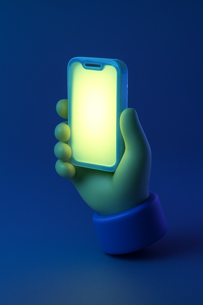 Realistic 3D Icon of a Person Holding a Glowing Phone