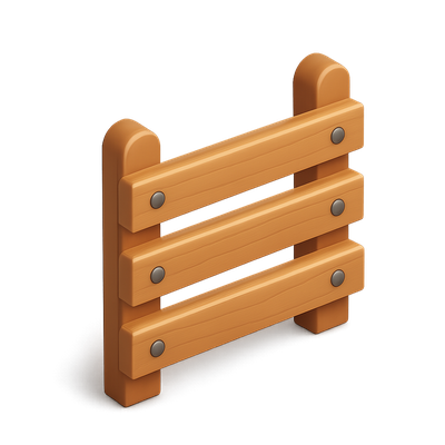 3D Wooden Fence Icon with Three Horizontal Planks