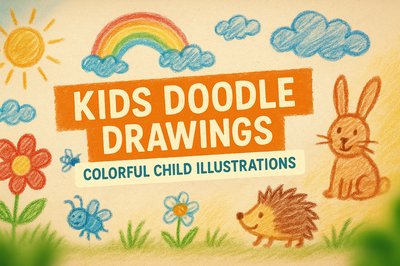 Playful Kids Doodle Illustration with Colorful Elements