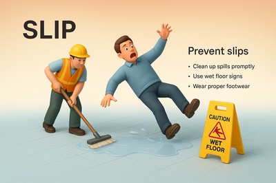 3D Scene Illustrating Slip Prevention Tips in Realistic Style